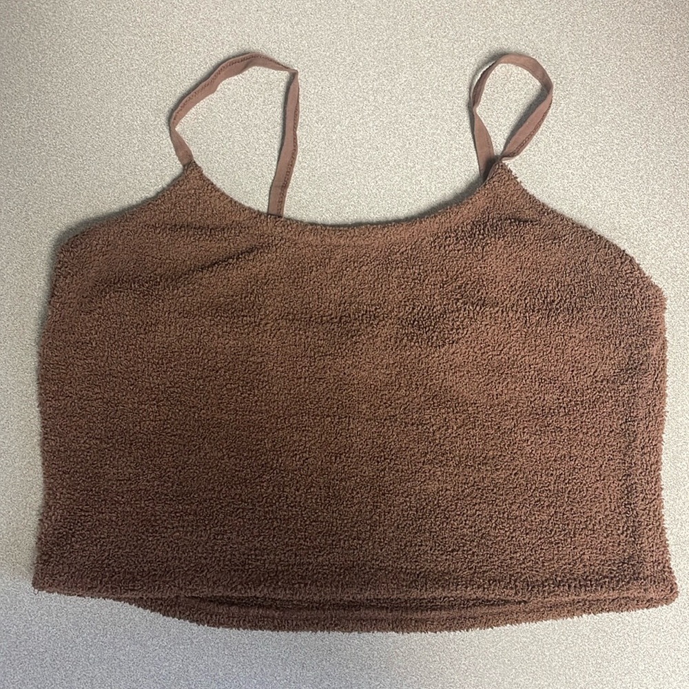 Chocolate brown teddy material cropped tank